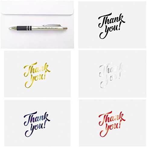 - CLEARANCE SALE - 25 Gemstone Thank You Cards BONUS 1 Dream Ballpoint Pen Thank U Greeting Card with Gold, Silver, Ruby, Sapphire and Morion Foil Embossed Letters 25 Premium Self-Seal Envelopes