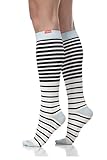VIM & VIGR Women's 15-20 mmHg Compression Socks: Falling Stripe - Cloud & Sky (Nylon) (Medium)