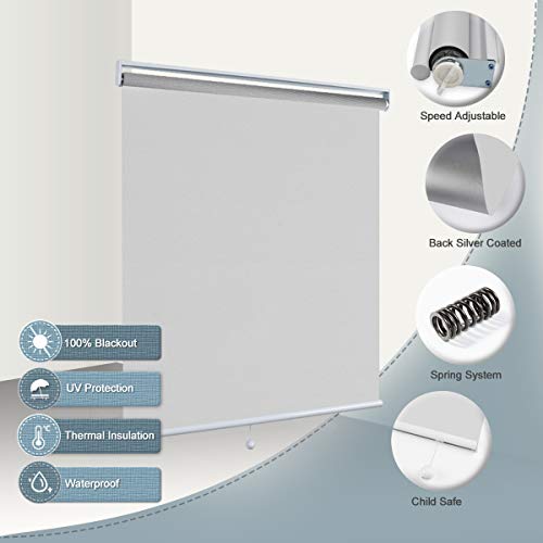 TFSKY Blackout Shades for Bedroom Outdoor Cordless Roller Blinds and Shades for Windows Blackout Window Blinds for Indoor & Outdoor Use, UV Protection with Spring System White, 27x72 - Thumbnail 2