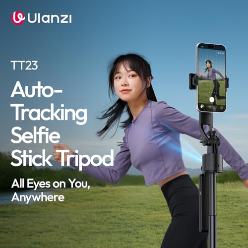 Ulanzi TT23 Auto Face Tracking Tripod for Smartphones, 165cm Cell Phone Selfie Stick, 360° Rotation Tripod with Bluetooth Remote & Gesture Control, Selfie Stick for iPhone/Action Camera