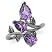 Silvershake 2.33ct. 3 Stone Natural Amethyst 925 Sterling Silver Bypass Leaf Ring