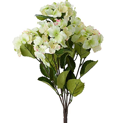 Cream and Green Poly Silk Hydrangea Floral Bush | for Indoor Decor