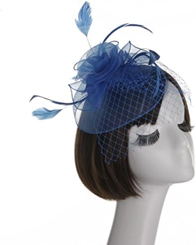 Wedding Headwear,Caopixx Clip Top Hat Veil Bridal Headdress Cocktail Tea Party Hat 2018 (Blue)