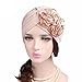 QingFan Women Muslim Solid Flowers Cancer Chemo Hat Turban Headbands Hair Loss Wrap Cap (Beige)