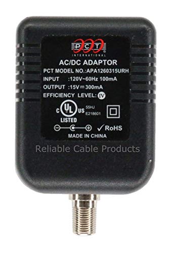 Power Supply, PCT APA1260315URH OEM Wall Mount Coax Power Adapter for CATV Drop Amplifiers 15V 300mA (0.3A) with F-Type Connection, DoE Level IV Rated - Thumbnail 3