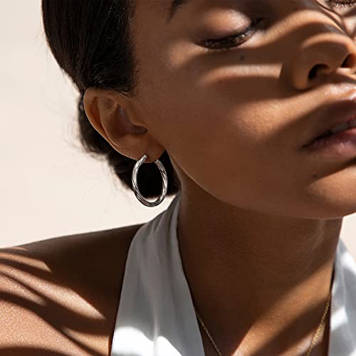 SWEETV Sterling Silver Hoop Earrings Twisted Huggie Earrings for Women