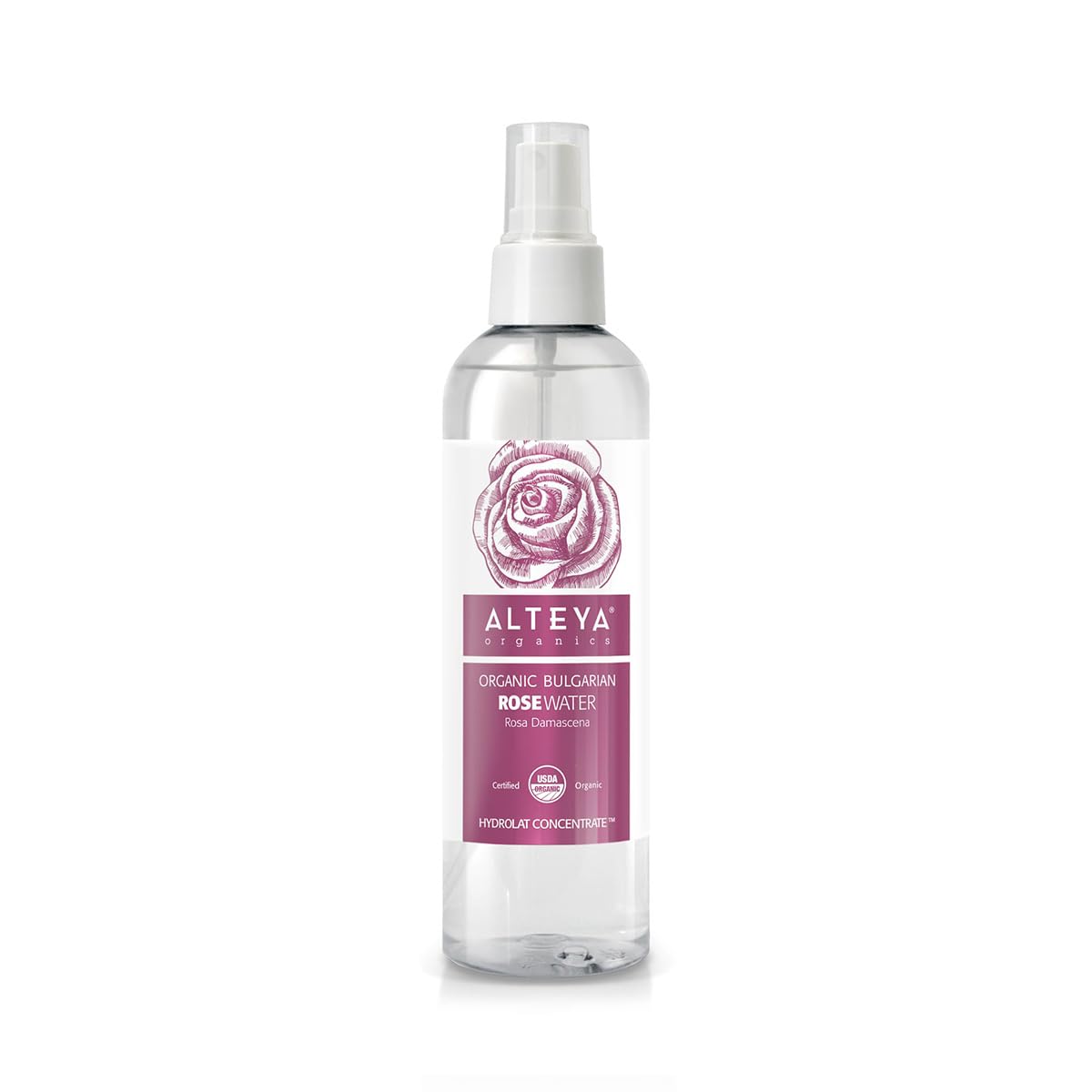 Alteya Organic Rose Water Spray 250ml - Pure Organic Rosa Damascena Hydrolat - No additives - No Artificial Ingredients - USDA Certified Organic - Face Toner, Revitalizing Body, Condition Hair
