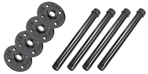 4 Pack 8” Iron Pipe Shelf Mounting Brackets Industrial Black Steel Iron Straight Shelves - DIY Rustic/Chic and Vintage Decor Floating Shelves Complete Display Set ½ Inch Flange NODNAL Co. (8 Inch)