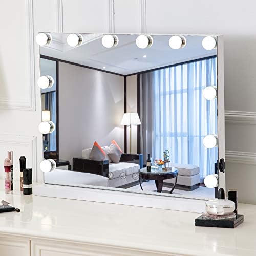HOMPEN Vanity Mirror with 12 Lights, Hollywood Style Makeup Mirror with Touch Control Design, Tabletop Vanity Mirrors-L22.8''x H17.5''