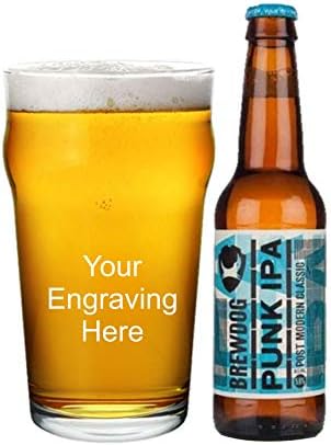 Personalised Laser Engraved Pint glass with 330 ml Bottle of Brewdog Punk IPA in Silk Lined Gift box