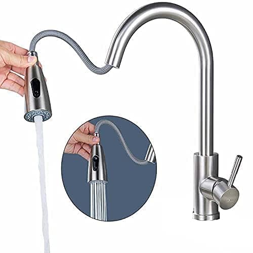 SBD Table Mounted Kitchen Double Sink Pull-Out Faucet with Double Flow Single Lever Sink Mixer, Chrome Finished, Stainless Steel (Matte) 4