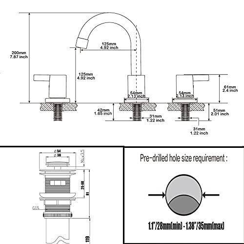 2 Handle 3 Hole 8 Inch Widespread Bathroom Faucet with Metal PopUp