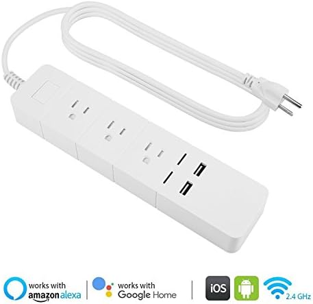 Wifi Power Strip, TopTech Smart Surge Protector with 2 USB Charging Ports and 3 Smart AC Plugs for Multi Outlets Power Socket Extension Cord, Voice Controlled by Amazon Echo &amp; Google Home, White