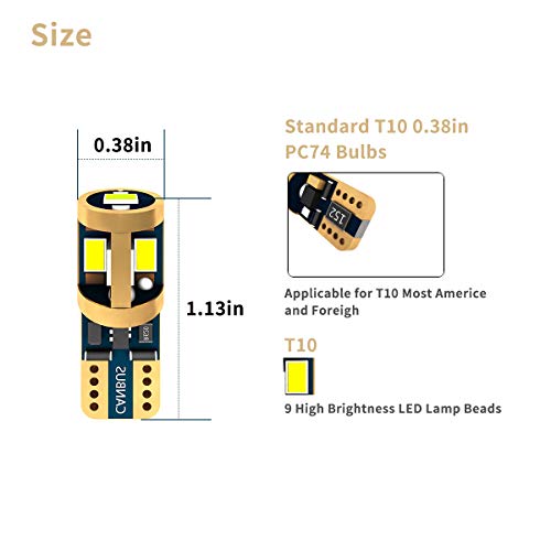 D-Lumina 194 LED Bulb White Canbus Error Free 9-SMD 4020 Chipsets 168 175 W5W 2825 T10 Sockets Interior Bulbs Fits Car Dome Map Door Courtesy License Plate Trunk lights,4-Pack