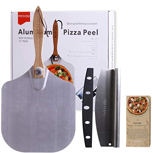Metal Pizza Peel with Foldable Wooden Handle,Pizza Paddle 12” x 14” and