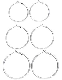 3 Pairs Sterling Silver Hoop Earrings - 14k White Gold Plated Hoop Earrings Big Hoop Earrings Set Silver Hoop Earrings for Women Girls Valentine's Day Gift (40MM 50MM 60MM) &hellip;