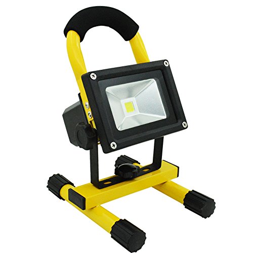 GLW LED 10W Rechargeable Flood Light, 1150lm Daylight Portable Light Outdoor Work Lights, IP65 Waterproof Spotlights Camping Lights (With Car Charger and USB Ports to Charge Mobile Devices)