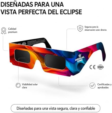 12 Gafas Eclipse Solar Homologadas ISO 12312-2 - Paquete de 12 Con 2 Lentes Fotográficos Para Smartphone Aprobados según la norma ISO, con certificación CE: Gafas para ver eclipses solar 2026