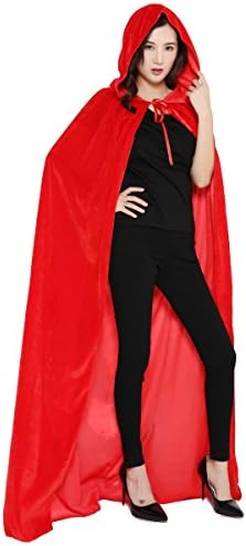 DreamU Cloak with Hood Costume Crushed Velvet Hooded Cape Cosplay (60-170cm)