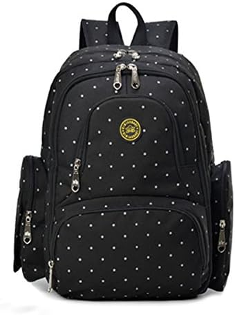 Traveling Baby Diaper Backpack with Changing Pad and Pair of Stroller Straps, 43x30x18-cm, Black Dot