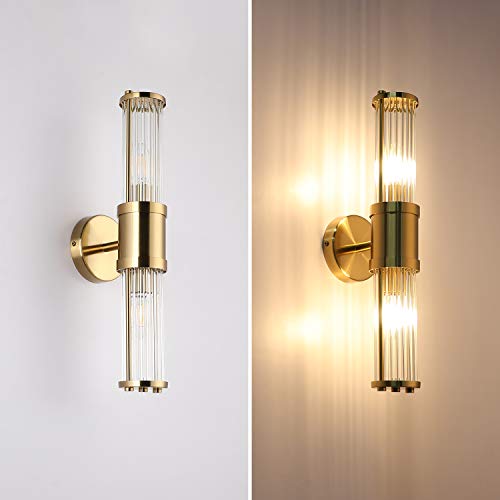 ECOBRT Glass Wall Light Fixture Indoor Antique Brass, Bathroom Vanity Lights Beside Mirror
