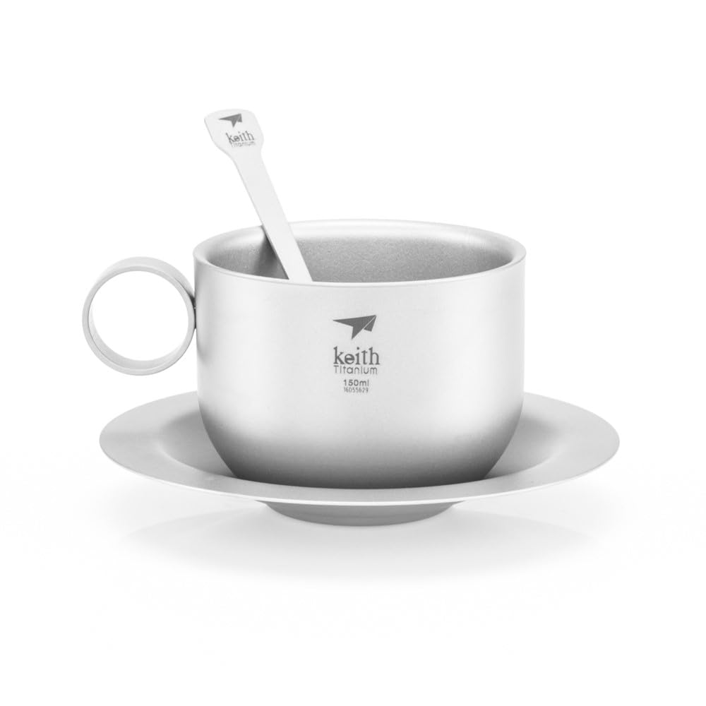 Keith Ti3601 Titanium Coffee Cup with Saucer and Spoon