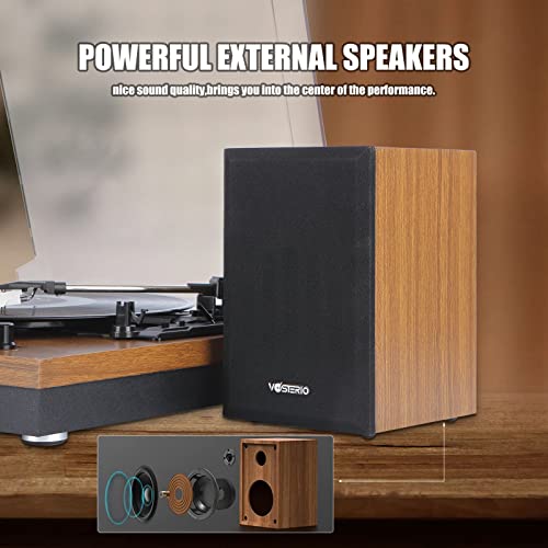 Vosterio Bluetooth Vinyl Turntable with 2 Stereo Speakers, Wood Retro Turntable Turntable, 3 Speeds 33, 45 and 78 RPM, RCA Output, Aux-in