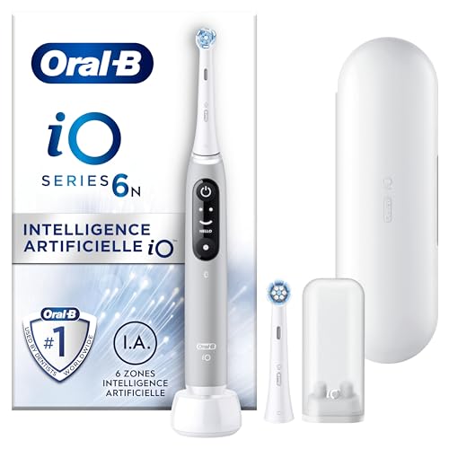 Oral-B iO 6 Brosse à Dents Électrique Grise, 2 Brossettes, 1 Étui de Voyage, 1 Pochette pour Chargeur