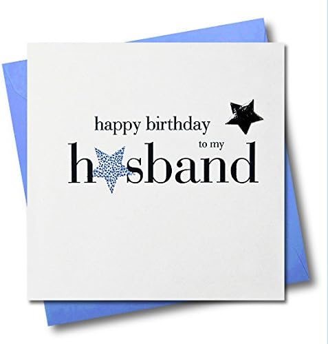 Claire Giles Greeting Cards, Happy Birthday Husband Card, Blue Stars and Embellished with a shiny padded star
