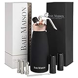 Professional Whipped Cream Dispenser with 3 Nozzle Caps, Aluminum, Black and Rose Gold - Fresh, Homemade Whip Cream Maker Syphon - In-Home Use for Bakers, Baristas