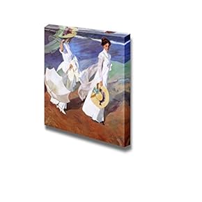 Women Walking on The Beach by Joaqu篓陋n Sorolla Famous Fine Art Reproduction World Famous Painting Replica on ped Print Wood Framed - Canvas Art Wall Art - 12"x 12"