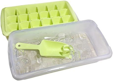 Food Grade PP Refrigerator Chilling Ice Maker/Cube Tray/Mold With No-spill Cover &amp; Scoop – Makes 18 Cubes (Green)