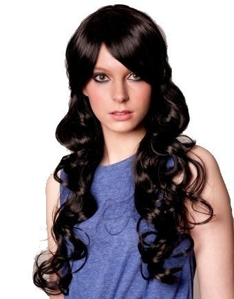 Amazon Com Long Black Curly Wavy Wig Wigs With Side Sweep Fringe