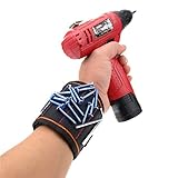 Danslesbls Magnetic Wristband W/Strong Magnets for Holding Screws, Nails, Drill Bits. Magnetic Belt Clip ! The Complete Tool Gift Set Idea for DIY Work for Handyman(red) (Magnetic Black)