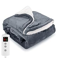 PROALLER Heated Blanket Electric Throw 160x130CM, 10 Levels &1-9H Timer Auto-Off, Machine Washable, Soft Flannel Sherpa Full Body Warming, Sofa Bed Office Use, Heating Blanket -