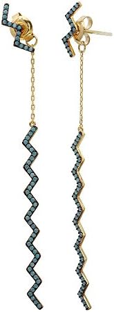 Sterling Silver Gold Plated Zig Zag Drop Earrings With Turquoise Stones