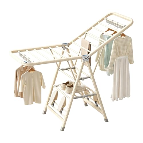 Velvaria Lndoor Foldable Clothes Drying Rack, Adjustable Wings Space Saving Carbon Steel drying rack for bedsheets clothes quilts shoes (White, 180 * 47 * 91cm)