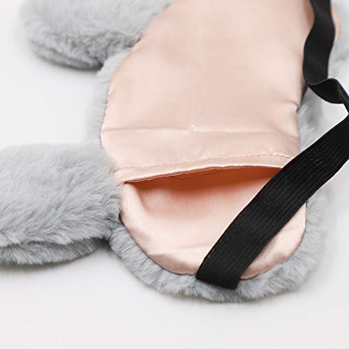 ZTL Cute Animal Eye Mask Soft Plush Sleep Masks for Women Girls Home Sleeping Traveling (Grey Rabbit) - Thumbnail 4
