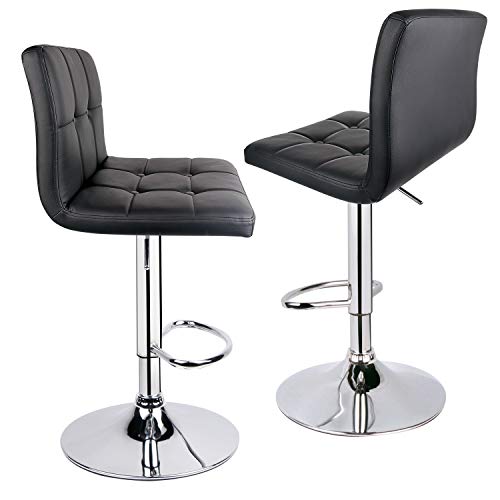 HOMEKOKO Square Metal Barstools PU Leather with Adjustable Swivel Barstools Set of 2, Black
