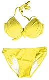 VonFon Pure Color Bowknot Push Up Top & Triangle Bottom Swimwear Beach Wear
