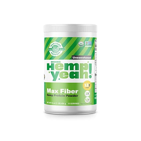 Manitoba Harvest Hemp Yeah! Organic Max Fiber Protein Powder, Unsweetened, 16oz; with 13g of Fiber, 13g Protein and 2.5g Omegas 3&6 per Serving, Keto-Friendly, Preservative Free, Non-GMO