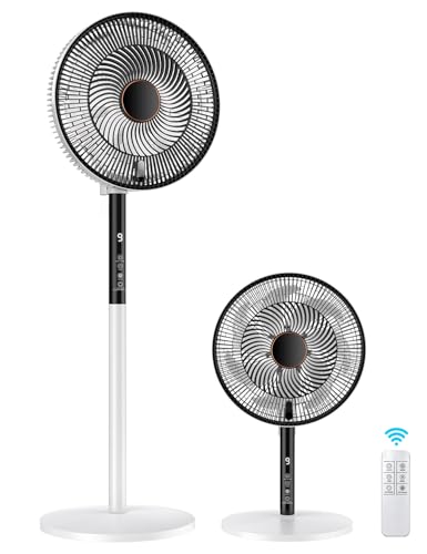 Ventilador de Pie, 22W, 9 Velocidades y 4 Modos, Temporizador 9h, Oscilante 90°, Altura Ajustable, Ventilador de Pie Silencioso con Pantalla LED y Mando a Distancia, para Dormitorio, Salón, Oficina