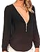 Face N Face Women's Chiffon Sexy Long Sleeve V Neck Zipper Shirt Blouse XX-Large Black