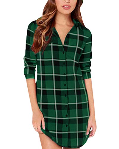 ZANZEA Women Blouses Tops Buffalo Check Plaid Long Sleeve Collar Neck Casual Button Down Shirts Black Green 4