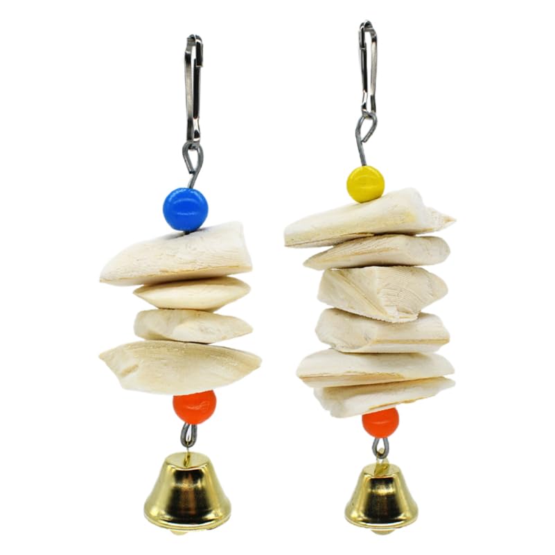 Balacoo Cuttlebone Toys for Birds- 2 Pack Parrot Toys Chewing Bird Toy Cuttlebone Beak Grinding Cage Hanging Bell for African Greys Conure Eclectus Budgies Parakeet Cockatiel, 2 Pack