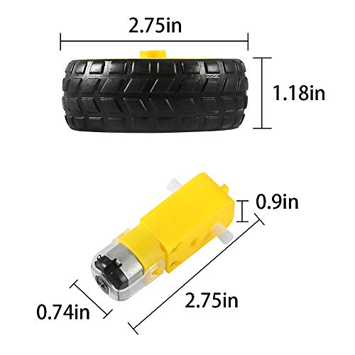 Aokin 4PCs DC Electric Motor with 4Pcs Plastic Toy Car Tire Wheel, 3-6V Dual Shaft Geared TT Magnetic Gearbox Engine