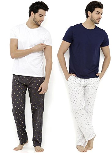 nick&jess mens multi printed 100% cotton pyjama bottoms (steal deal-pack of 2)