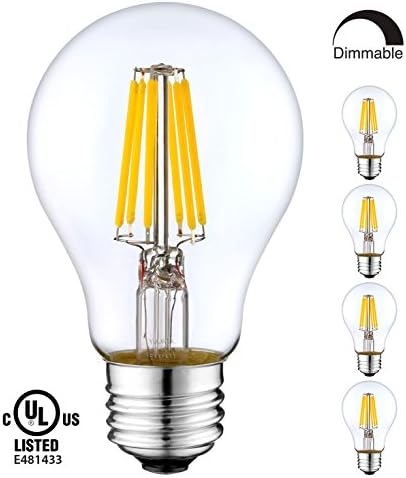 YUURTA A19/A60 Dimmable LED Filament Light Bulb Antique Vintage Retro Edison Style Incandescent Replacement E26/E27 Medium Screw Base 120V UL Listed Approved for USA Energy Saving (4000K 5W pck4)