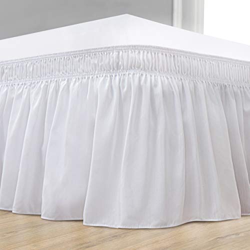 Biscaynebay Wrap Around Bed Skirts for King & Cal King Beds with Long Drop of 18", White Elastic