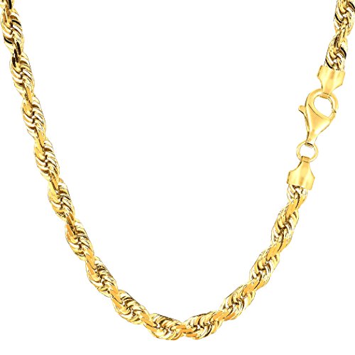 14k Yellow Gold Solid Diamond Cut Royal Rope Chain Necklace, 5.0mm, 24